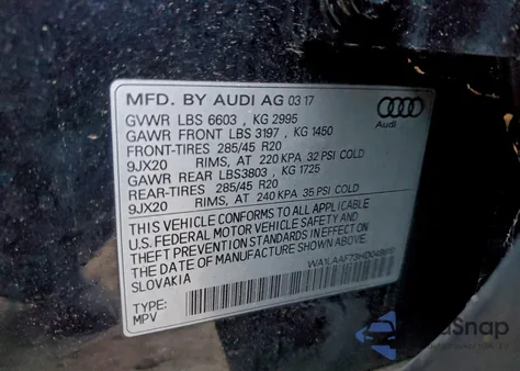 2017 Audi Q7 Premium Plus from USA, damaged, VIN WA1LAAF73HD049910